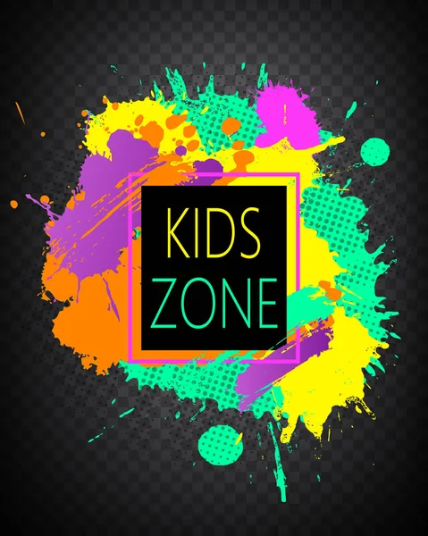 Moderne kleurrijke frame design met Kids zone embleem voor kinderen — Stockvector