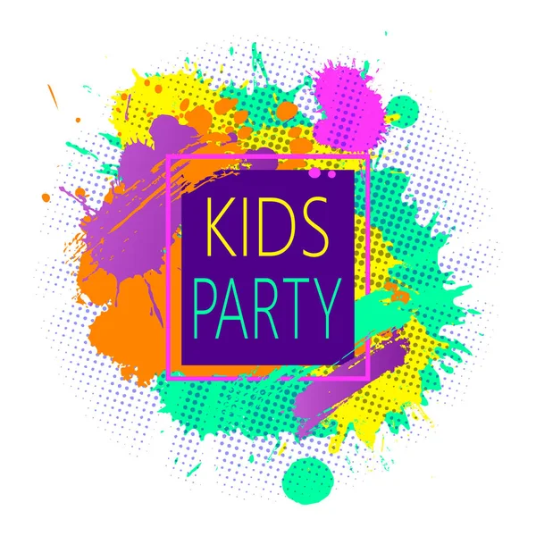 Színes festék kifröccsenésekor féltónusú és Kids Party matrica — Stock Vector