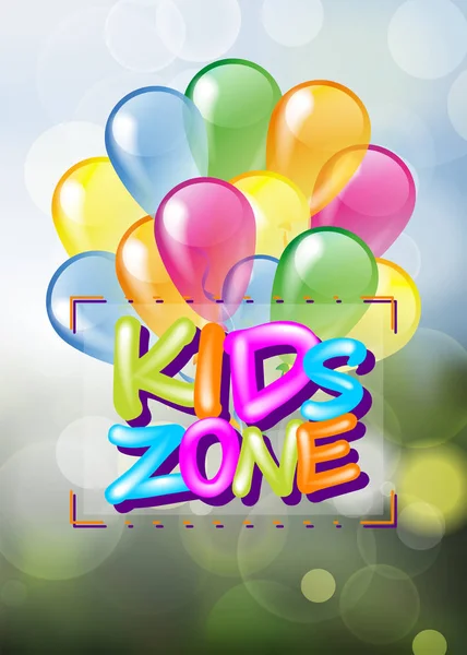Ballons brillants colorés avec plaque de zone pour enfants playg — Image vectorielle