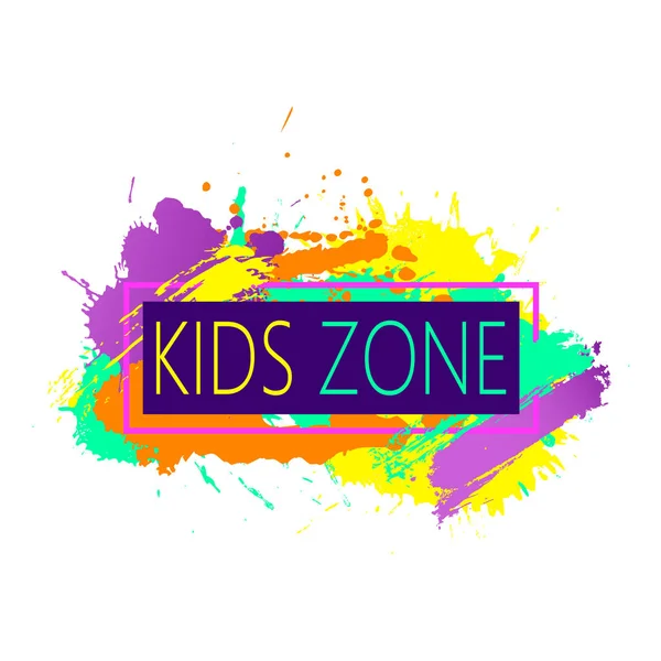 Modernes, farbenfrohes Rahmendesign mit Kids Zone Emblem für Kinderspielplatz für Spiel und Spaß auf weißem Hintergrund. — Stockvektor