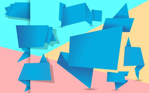 Mavi origami etiketleri kümesinin Düz sanat tasarım grafik görüntü, banne — Stok Vektör