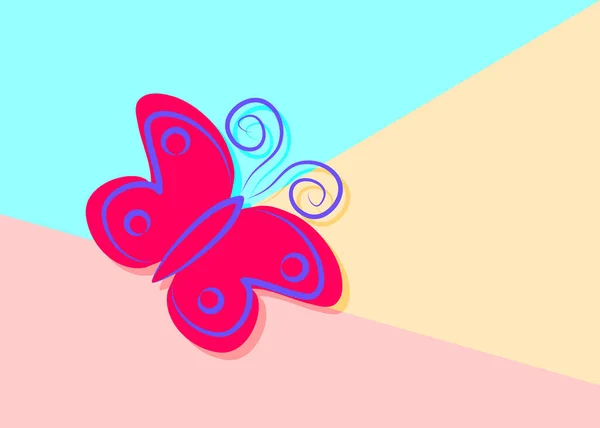 Flache Lage moderne pastellfarbene Butterflay-Ikone mit Schatten auf dem Bl — Stockvektor