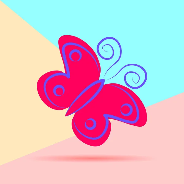 Plano poner moderno pastel coloreado icono de la mariposa con sombra en bl — Vector de stock