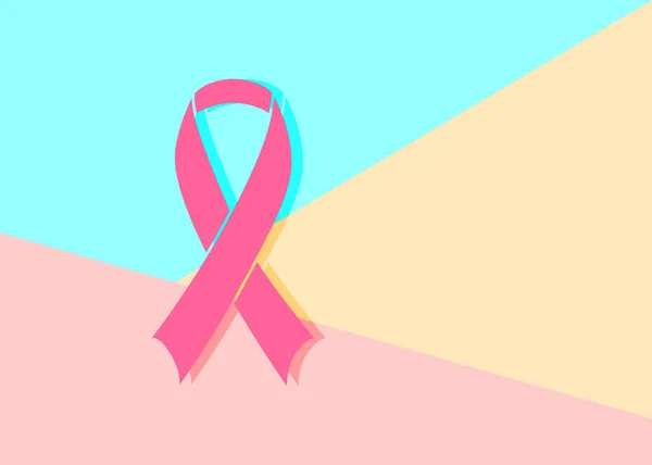 Flat modern minimal pink breast cancer awareness ribbon on blue — Stock Vector