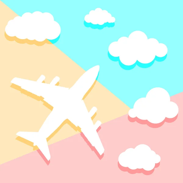 Flat lay art design graphic image of paper airplane with clouds