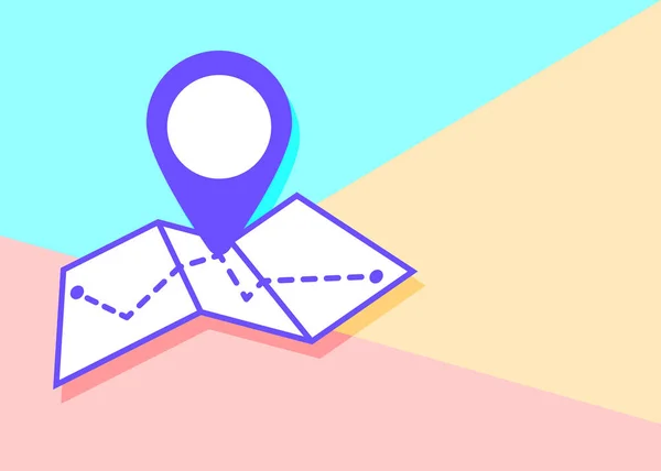 Icono de mapa en el moderno estilo de color pastel plano minimalista sobre fondo rosa y azul — Vector de stock