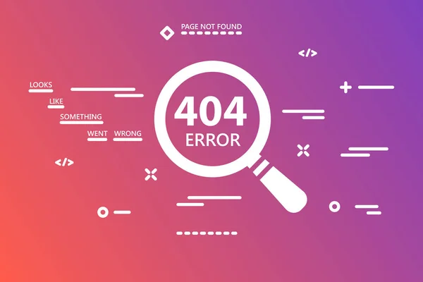 404 pagina di errore non trovata illustrazione con lente di ingrandimento su sfondo rosa sfumato con linea art — Vettoriale Stock