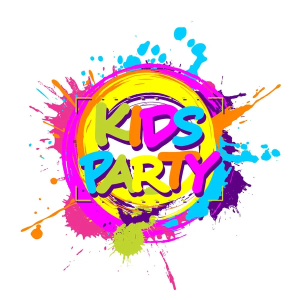 Kleurrijke verf spatten met Kids Party embleem voor kinderen spelen — Stockvector
