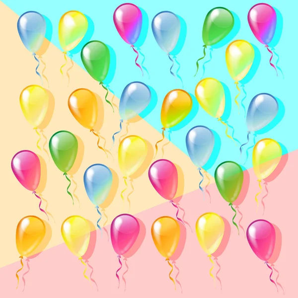 Platte lay minimale stijl ontwerp veelkleurige glanzende ballonnen op pa — Stockvector