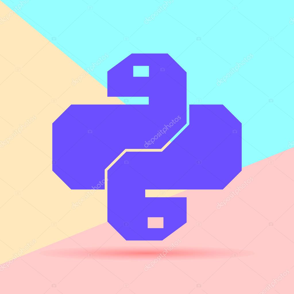 Flat minimalism pastel colored python code icon. Trendy snake vector symbol for web site development or button to mobile app.