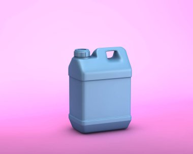 Pastel pembe arka plan üzerinde minimal mavi jerrycan 3d illüstrasyon