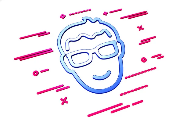 선이있는 흰색 배경에 안경 아이콘이있는 평평한 행복한 남자의 3D 그림 — 스톡 사진
