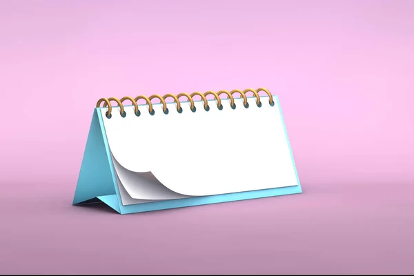 3D illustration av blankt blått skrivbords papper kalender på en minimal rosa pastellfärgad bakgrund — Stockfoto