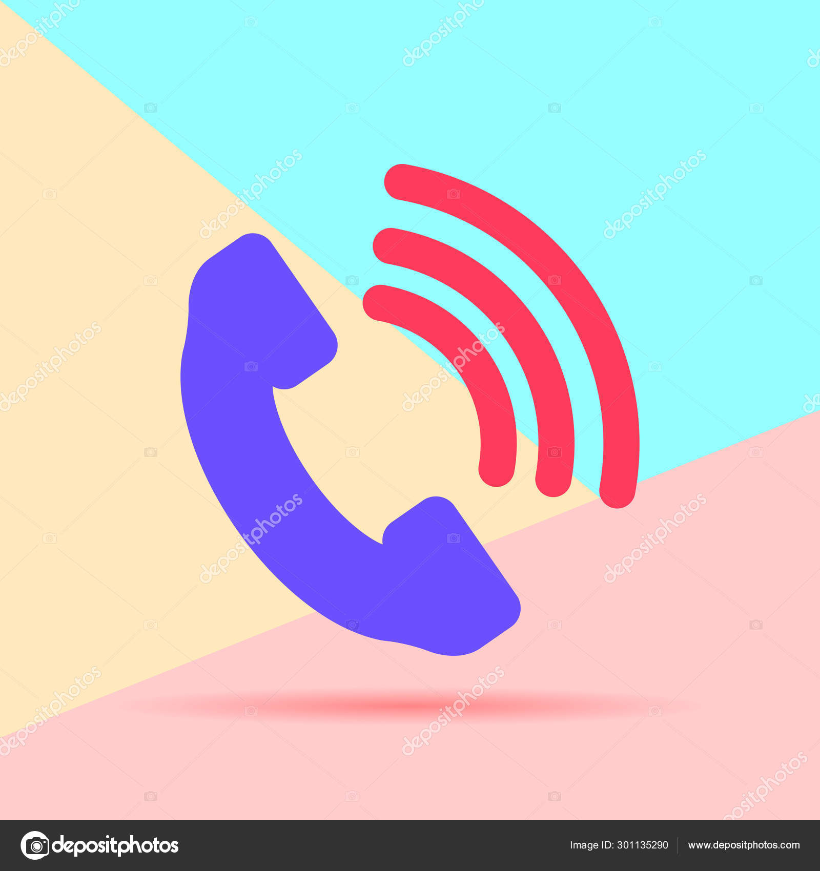 Flat Lay Modern Phone Receiver Icon With Shadow On Pastel Colored