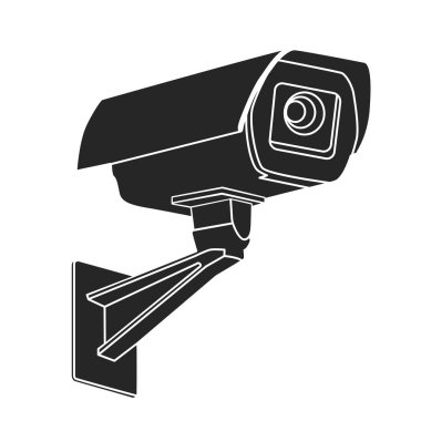 beyaz arka planda Cctv güvenlik kamerası siyah siluet