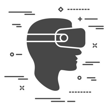 beyaz bir arka plan üzerinde sanal gerçeklik gözlük adam başının düz simgesi