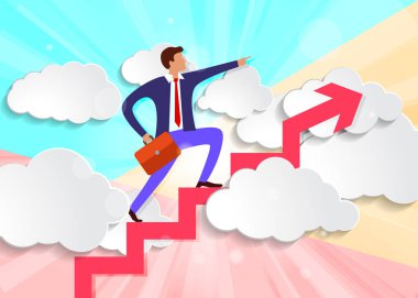 pastel minimal renkli işadamı Ok kadar büyüyen duruyor ve hareket yönünde ileri işaret