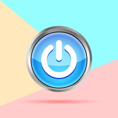 Pembe ve mavi arka plan üzerinde gölge ile güç düğmesi simgesi düz modern pastel renkli sanat tasarımı grafik görüntü kavramı