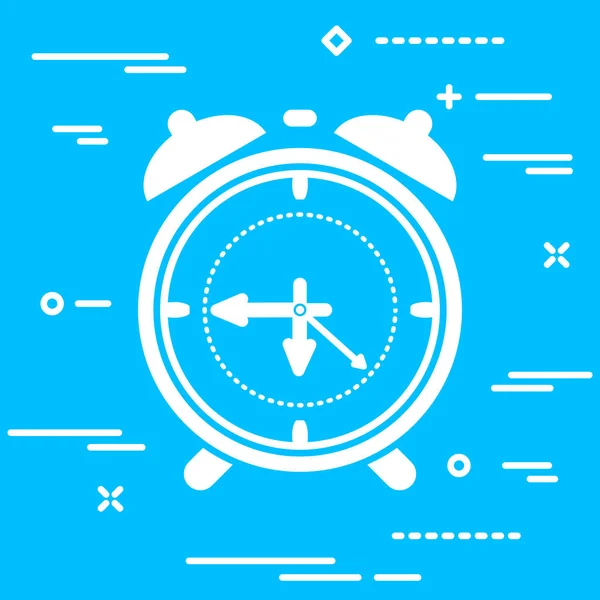 White flat alarm clock icon on blue background — Stock Vector