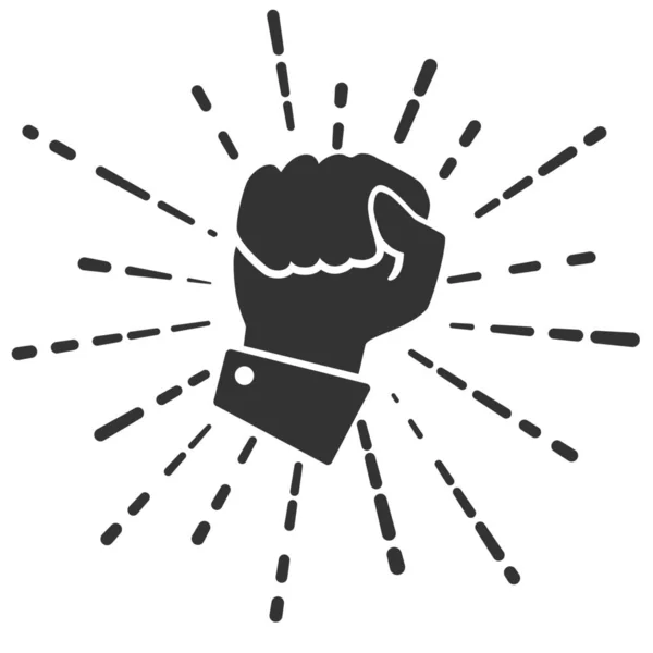 Concept van vechten voorrechten. Plat zwart pictogram hand gecomprimeerd in vuist op witte achtergrond — Stockvector