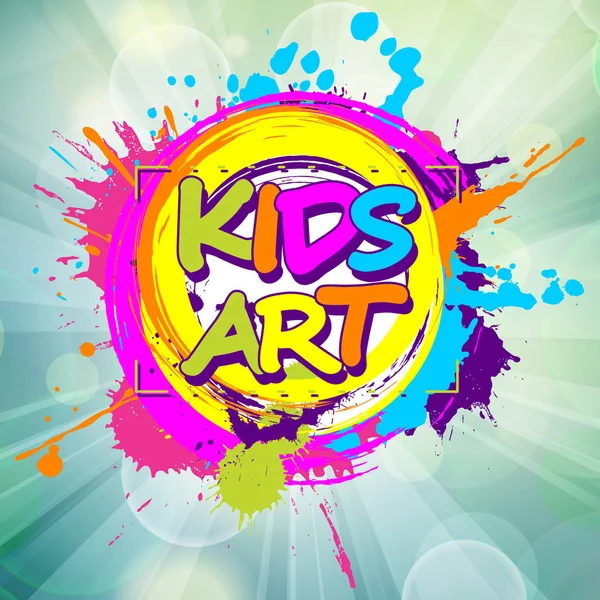 Pintura colorida salpicaduras con emblema de arte para niños parque infantil para el juego y la diversión — Vector de stock