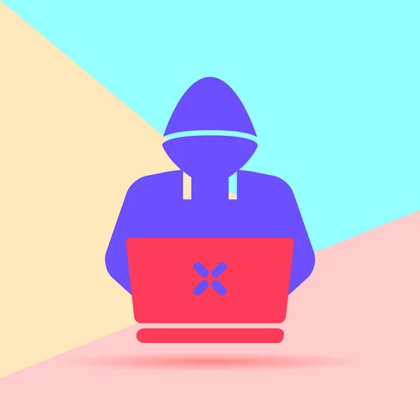 平面现代最小黑客或编码器图标与蓝色和粉红色柔和的彩色背景的阴影 — 图库矢量图片