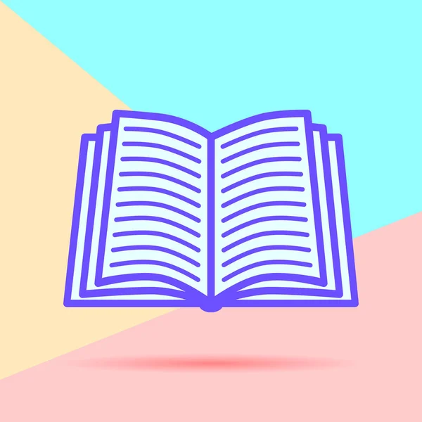Плоская лежала современная раскрашенная икона открытой книги с тенью на голубом и розовом фоне — стоковый вектор