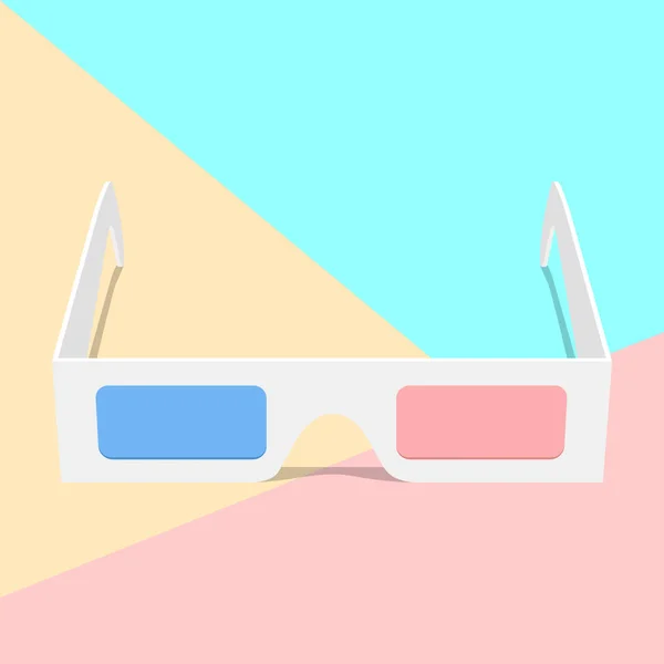 Plochá, moderní ikona 3D brýlí se stínem na pastelově zbarvené modré a růžové pozadí — Stockový vektor