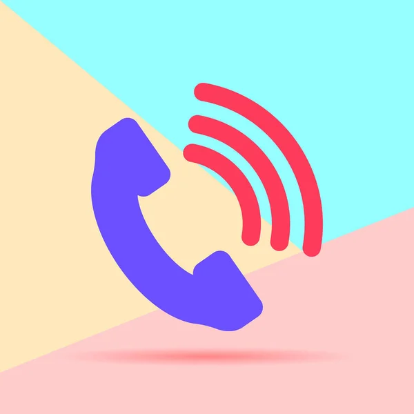 Plat laïc téléphone moderne icône récepteur avec ombre sur fond bleu pastel et rose — Image vectorielle