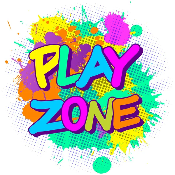 Kleurrijke verf spatten met Play zone embleem voor kinderen speeltuin voor spelen en plezier — Stockvector