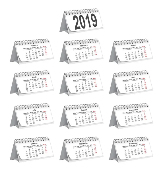 Schreibtischkalender 2019 auf weißem Hintergrund — Stockvektor