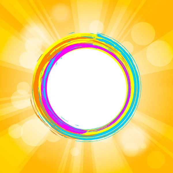 Coloré grunge cercle coups de pinceau cadre avec coup de soleil et demi-ton parties graphiques derrière sur fond orange — Image vectorielle