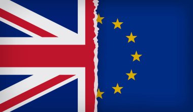 Kırılma çizgisinde Birleşik Krallık ve Avrupa Birliği bayrakları. Uk hakkında Brexit referandum kavramı