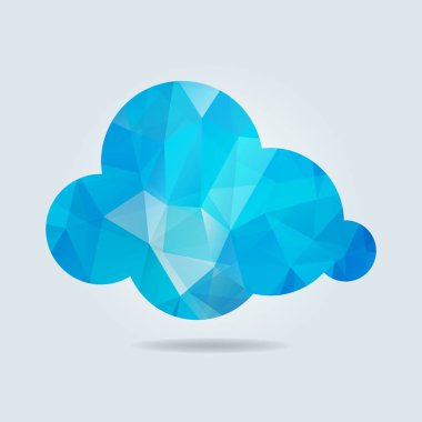 Gri arkaplanda mavi üçgen kağıt bulut. Vektör illüstrasyonu