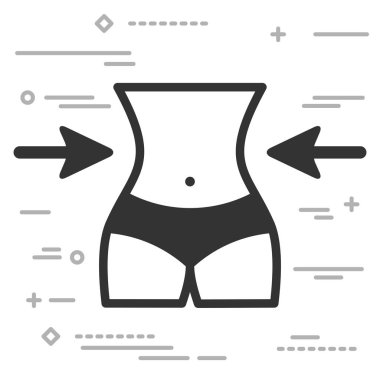 Siyah kilo kaybı konsepti, diyet ikonu, kilosuna dikkat eden bir kız, beyaz arka planda sağlıklı yaşam sembolü.