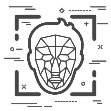 Trende yüz tanıma sistemine sahip insan kafasının silueti