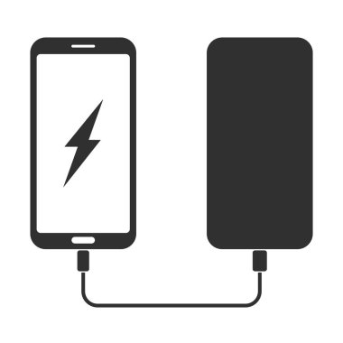 Taşınabilir bataryadan veya Power Bank 'tan şarj edilen telefon simgesi