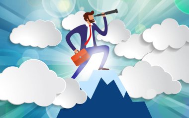 Etkili yönetici teleskopu uzaktan inceleyip p