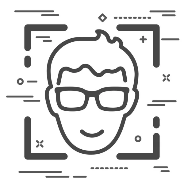 Flat happy head of man with glasses icon on a white background w — Stock Vector