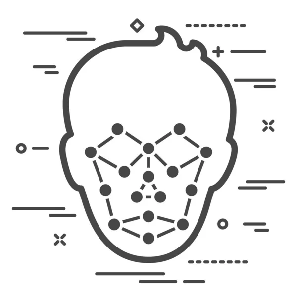 Trende yüz tanıma sistemine sahip insan kafasının silueti — Stok Vektör