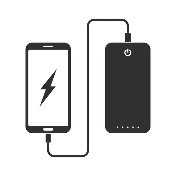 Flat minimal icon of phone charging from portable battery or powerbank — Stock Vector