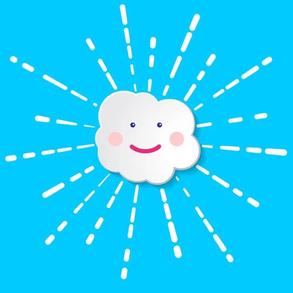 Imagen gráfica de diseño de arte plano de nube feliz con rayos de sol (concepto baby shower) sobre fondo pastel azul — Archivo Imágenes Vectoriales