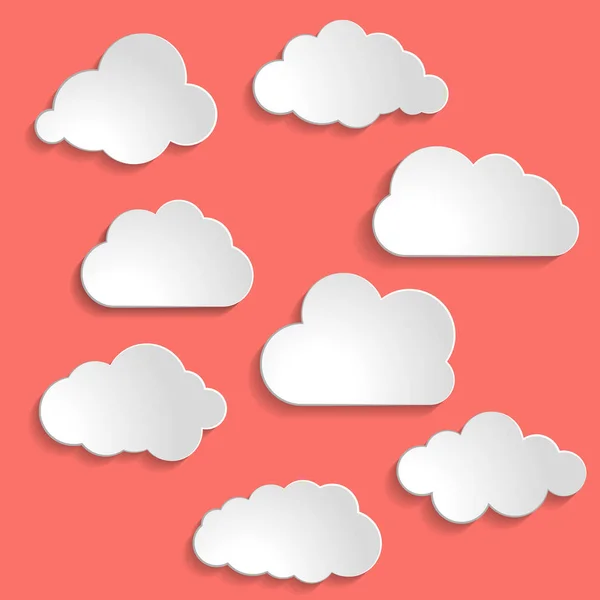 Vector illustration of clouds collection on Living Coral color of the Year 2019 — Stock Vector