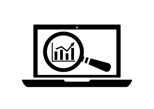 Ícone de pesquisa plana de gráfico descendo na tela do laptop — Vetor de Stock