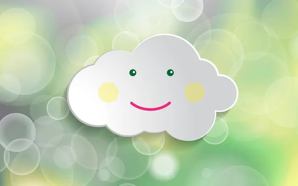 Bella primavera verde naturale bambino doccia banner luce sfondo con felice sorriso bianco carta nube — Vettoriale Stock