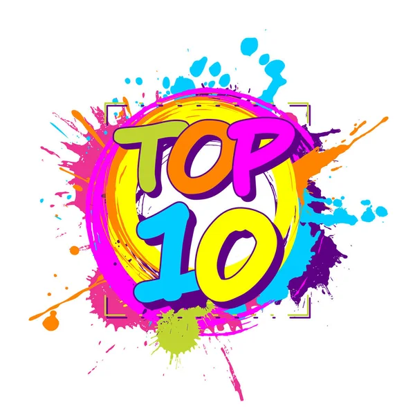 Colorful paint splashes with circular top ten emblem for ratings or parades — Stock Vector