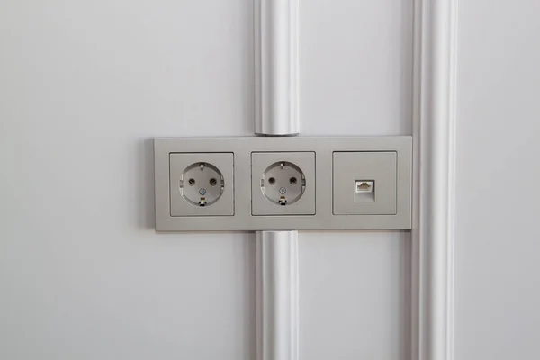 Electric Sockets Internet Socket Champagne Color Wall Boiserie — Stock Photo, Image