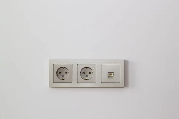 Electric Sockets Internet Socket Champagne Color Wall — Stock Photo, Image