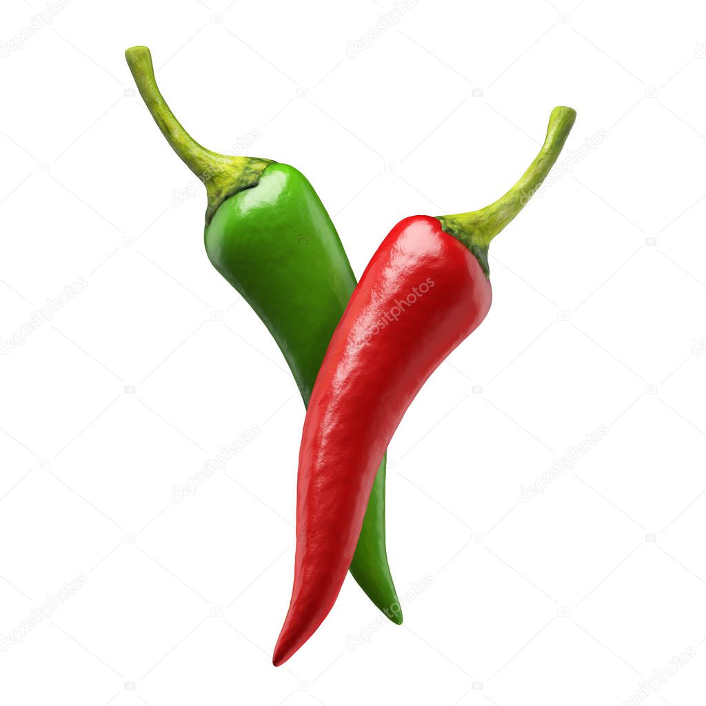 Chilli peppers isolated on white. 3d illustration