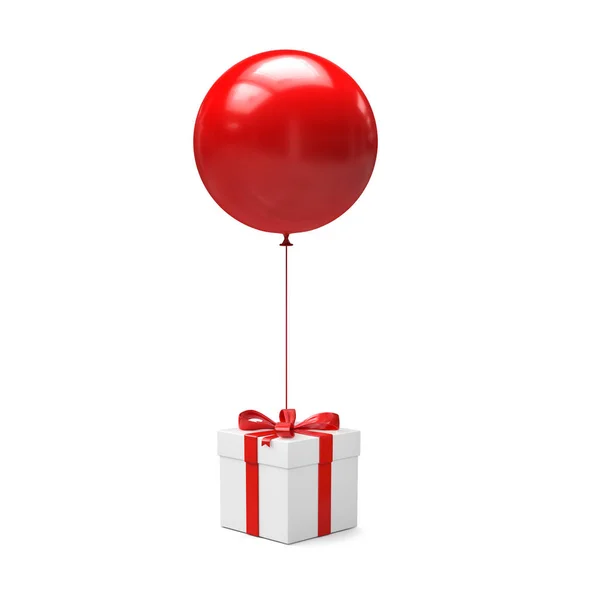 Ballon Rouge Avec Boîte Cadeau Isolé Sur Fond Blanc Illustration — Photo